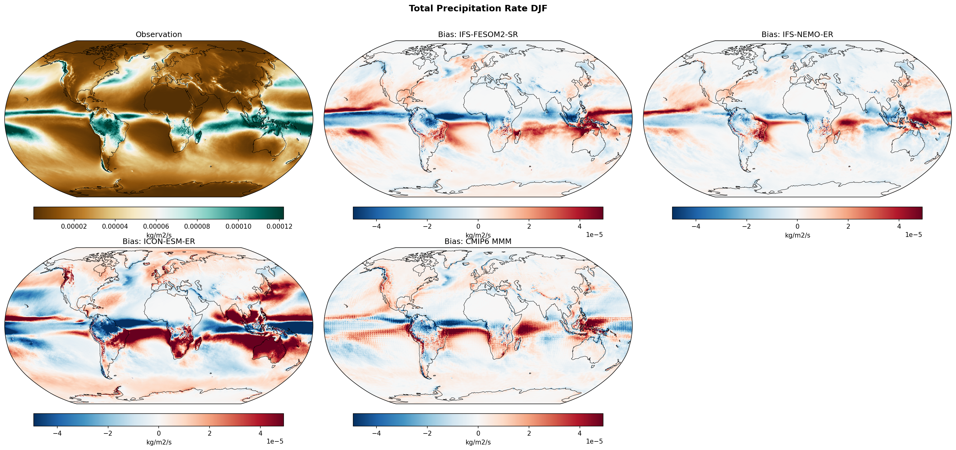 Total Precipitation Rate DJF Bias